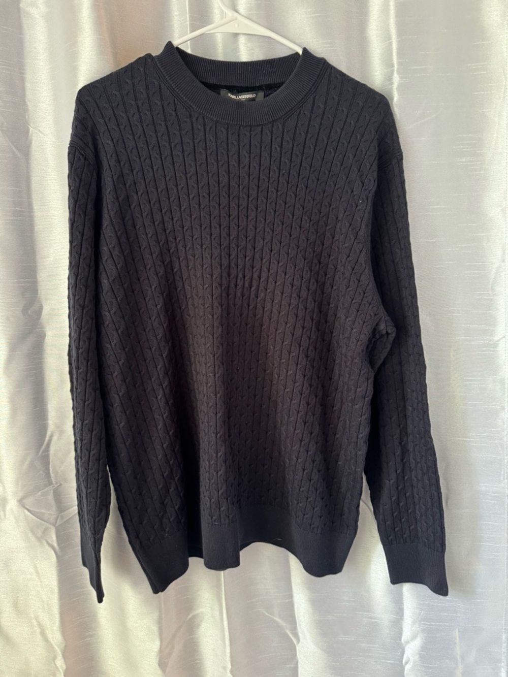 Karl Lagerfeld Men's Black Cable-Knit Crewneck Sweater
